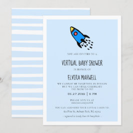 Invitación Cuidado cohete azul Niño ducha virtual bebé