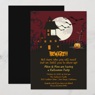 Invitación Cuidado con la Haunted House Halloween Party