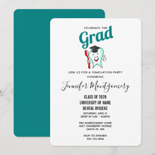 Invitación Cuidado Dental Diente Feliz con Gorro de Graduació