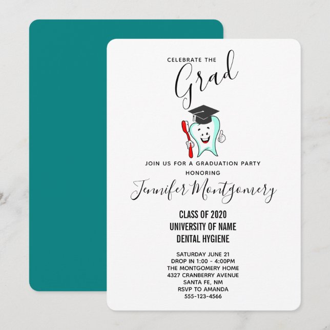 Invitación Cuidado Dental Diente Feliz con Graduación de Cepi (Anverso / Reverso)