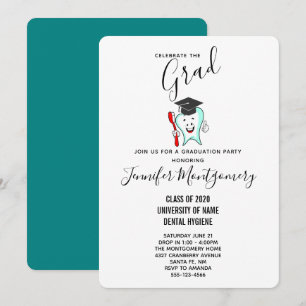 Invitación Cuidado Dental Diente Feliz con Graduación de Cepi