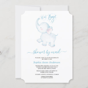 Invitación Cuidado Elefante Azul Baby Shower Por Correo