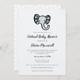Invitación Cuidado elefante azul ducha virtual bebé