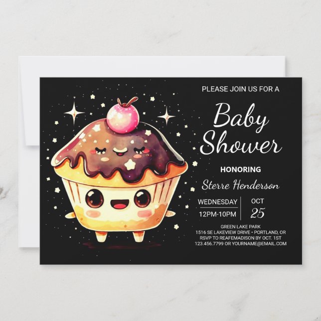 Invitación Cuidado en línea Pequeño Muffin Boy Baby Shower (Anverso)