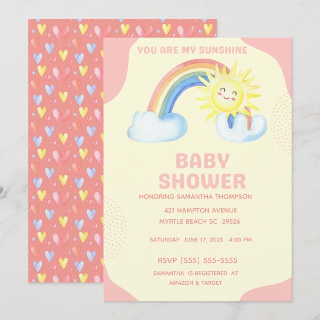 Invitación Cuidado, eres mi Chica Sunshine Baby Shower (Anverso / Reverso)