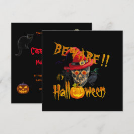 Invitación Cuidado es Halloween Fiesta de Terror y Espanto