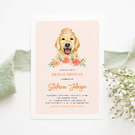 Invitación Cuidado Golden Retriever Peach Floral Bridal Showe