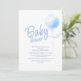 Invitación Cuidado Minimalista Blue Balloon Boy Baby Shower