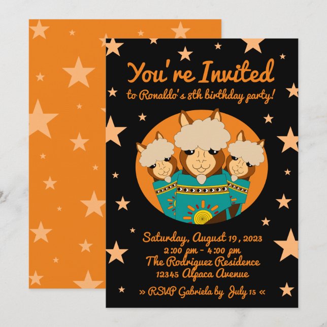 Invitación Cuidado niño de cumpleaños Alpacas en simios Verde (Anverso / Reverso)