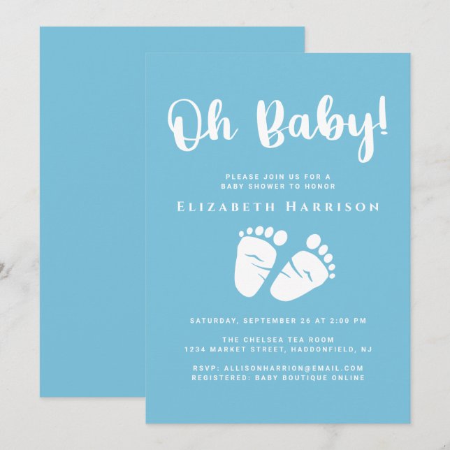 Invitación Cuidado niño niño ducha azul (Anverso / Reverso)