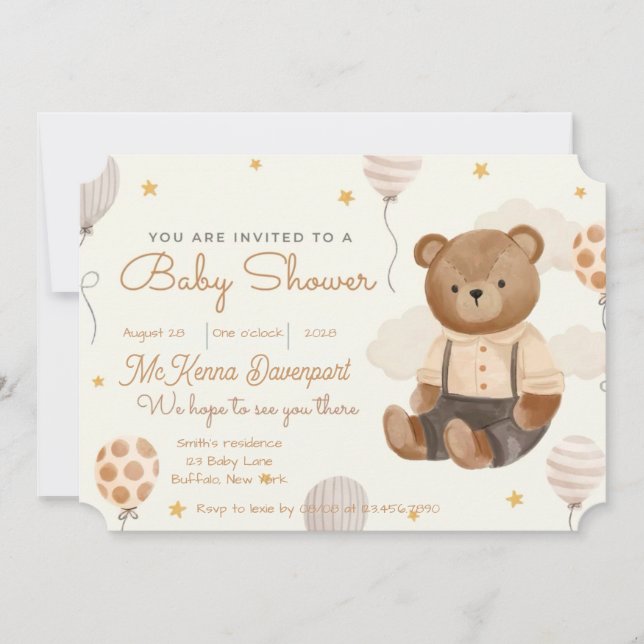 Invitación Cuidado niño pequeño de oso Baby Shower (Anverso)
