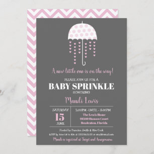 Invitación Cuidado paraguas rosado Baby Sprinkle o Baby Showe