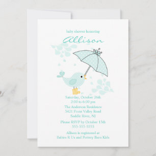 Invitación Cuidado paraguas y Blue Bird Boy Baby Shower