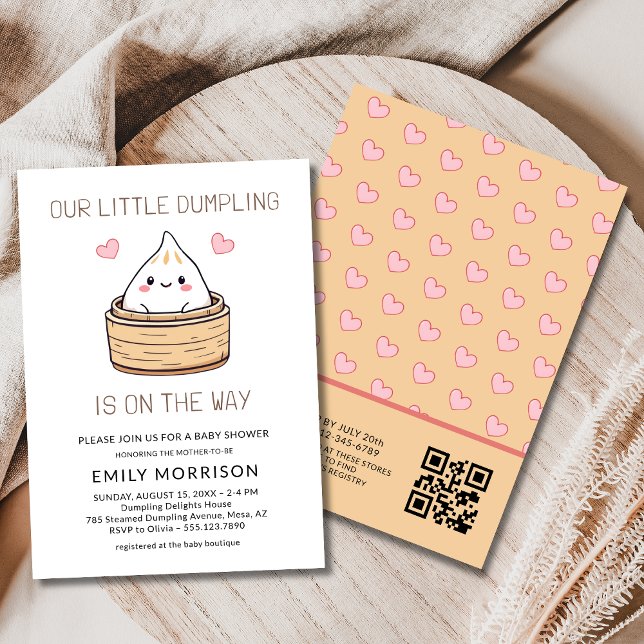 Invitación Cuidado Pequeño Dumpling Código QR Baby Shower (Subido por el creador)