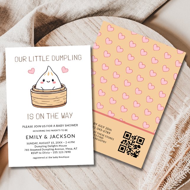 Invitación Cuidado Pequeño Dumpling Código QR Baby Shower (Subido por el creador)