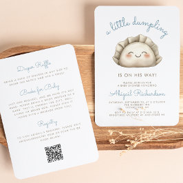 Invitación Cuidado Pequeño Dumpling Código QR Blue Boy Baby S