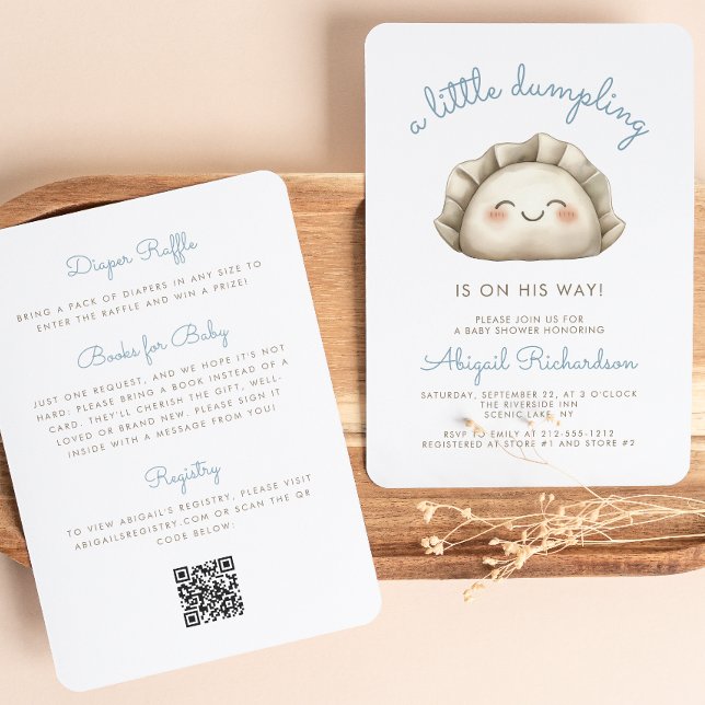 Invitación Cuidado Pequeño Dumpling Código QR Blue Boy Baby S (Subido por el creador)