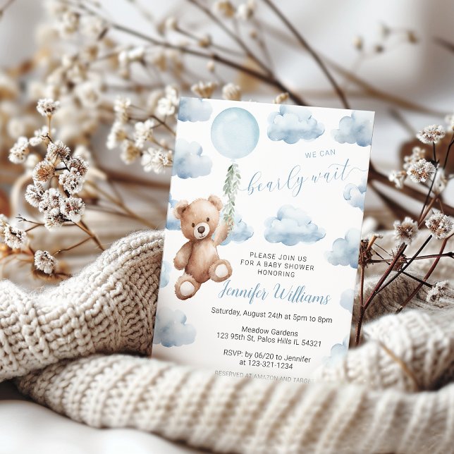 Invitación Cuidado Teddy Bear Azul Balón Bebé Ducha (Subido por el creador)