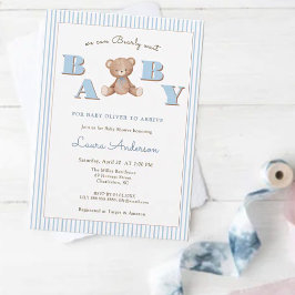 Invitación Cuidado Teddy Bear Blue Boy Ducha bebé