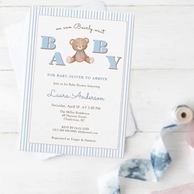 Invitación Cuidado Teddy Bear Blue Boy Ducha bebé (Subido por el creador)