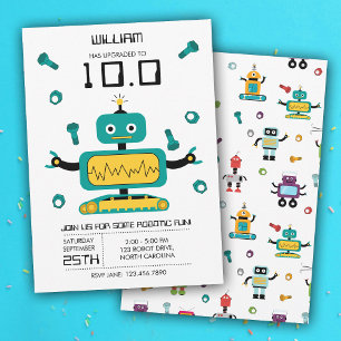 Invitación Cuidado tema de robots Verde azulados niños Robots