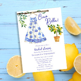 Invitación Cuidado vestido azul italiano Ciao Bella ducha de 
