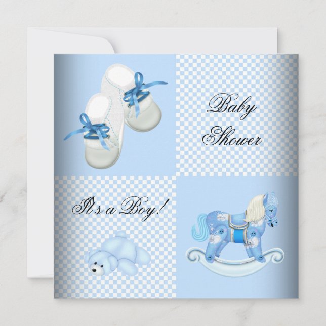 Invitación Cuidados Baby Shower Boy Baby Blue Booties zapatos (Anverso)