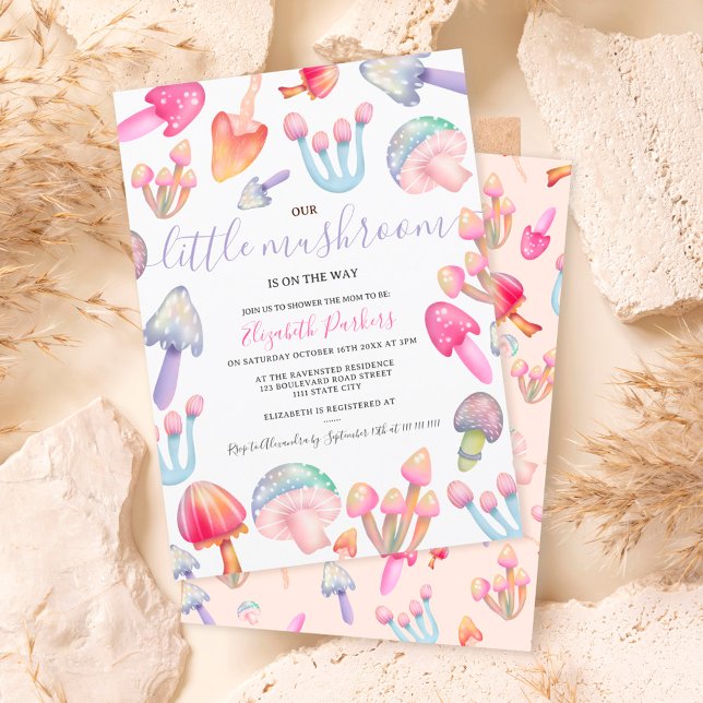 Invitación Cuidados boho champiñones pastel acuarela ducha de (Subido por el creador)