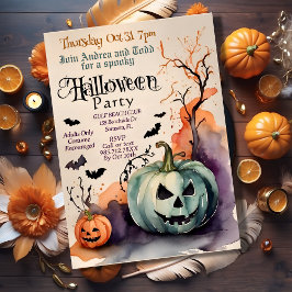 Invitación Cuidados calabazas fiesta acuarela Halloween