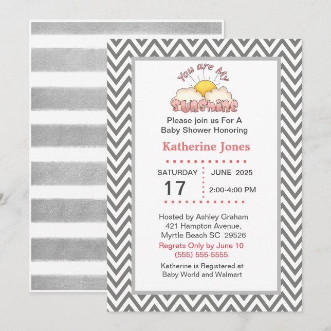 Invitación Cuidados Chicas que eres mi Sunshine Baby Shower (Anverso / Reverso)