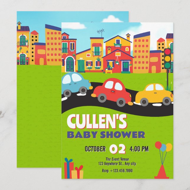 Invitación Cuidados coches ducha de bebé