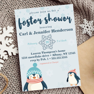 Invitación Cuidados de bebé/ducha para niños con pinguino de