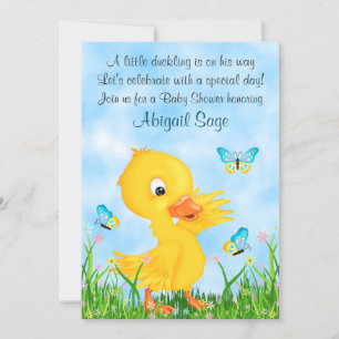 Invitación Cuidados Duckling y mariposas Boy Baby Shower