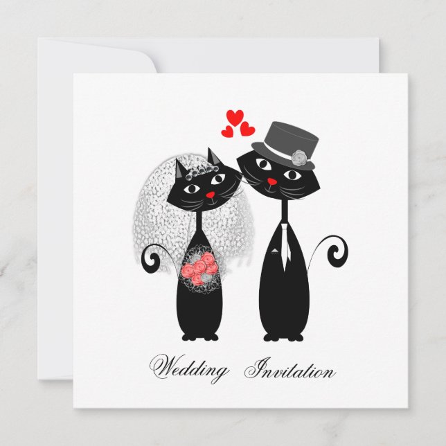 Invitación Cuidados Gatos Hipster Novia Y Groom Purrfect! (Anverso)
