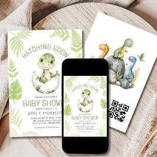 Invitación Cuidados Hatching de Dinosaurios Pronto Código QR 
