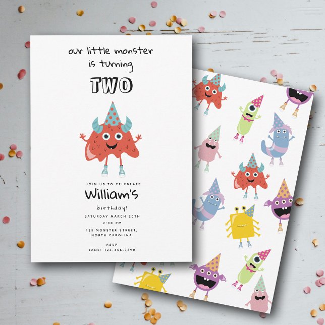 Invitación Cuidados monstruos coloridos niños graciosos Fiest (Cute Colorful Monsters Funny Kids Birthday Party Invitation)