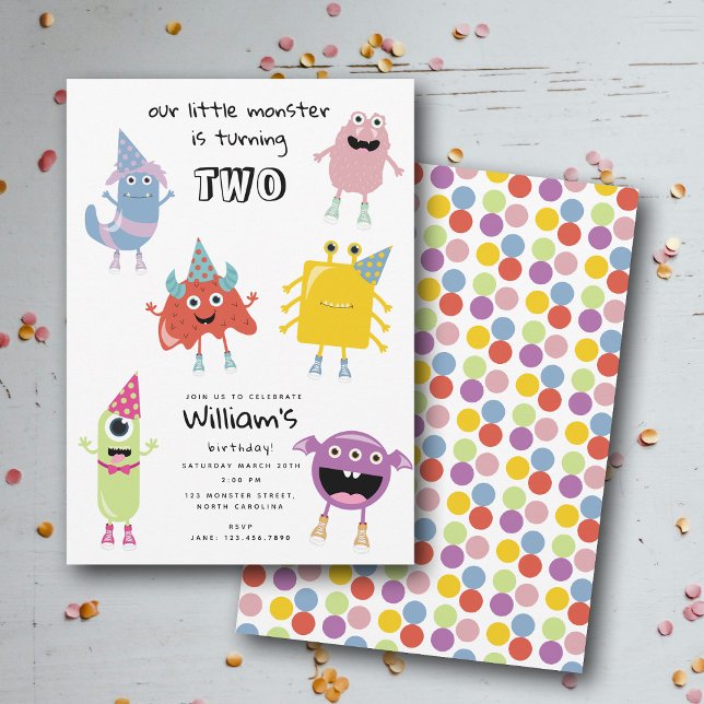 Invitación Cuidados monstruos coloridos niños graciosos Fiest (Cute Colorful Monsters Funny Kids Birthday Party Invitation)