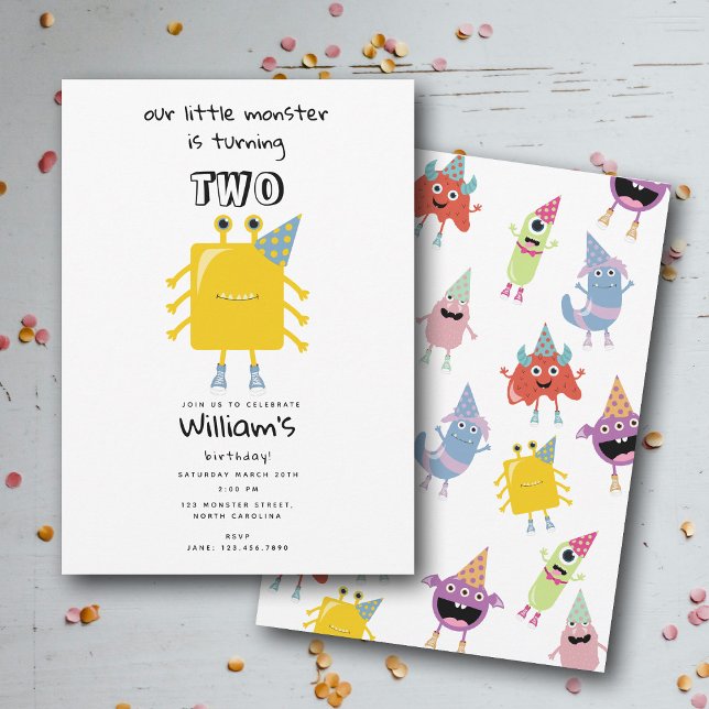 Invitación Cuidados monstruos coloridos niños graciosos Fiest (Cute Colorful Monsters Funny Kids Birthday Party Invitation)