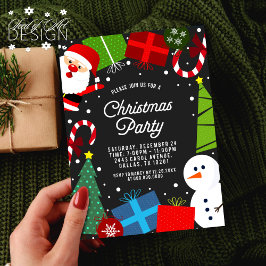 Invitación Cuidados Navidades negros Fiesta Santa y Snowman