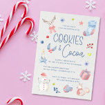 Invitación Cuidados Navidades Watercolor Script Cookies Cocoa<br><div class="desc">Una invitación muy agradable para unas vacaciones familiares con galletas y cacao con Navidades caprichosos, acuarelas y caligrafía escrita a mano. La parte posterior muestra un patrón acuarela de vacaciones de invierno. Texto de personalizable completo: utilice la herramienta de diseño en "personalizar más adelante" para cambiar el tipo de letra,...</div>