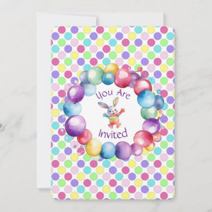 Invitación Cuidados puntos de polka y conejo acuático colorid