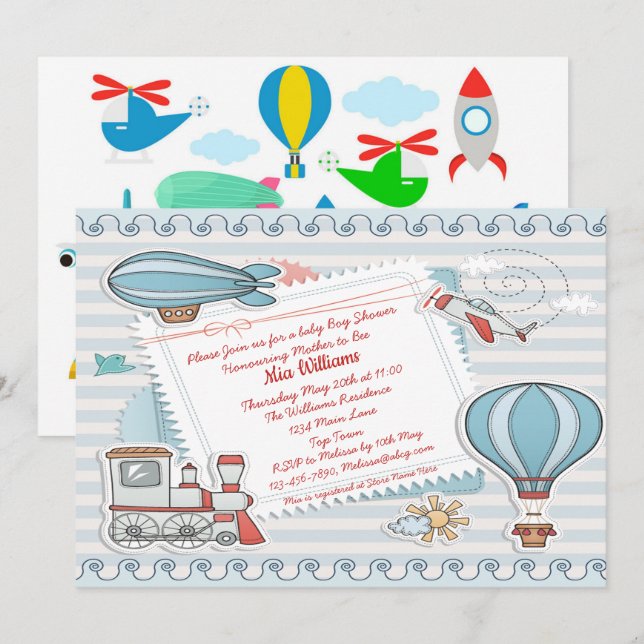 Invitación Cuidados viajes Temática Bebé Bebé Ducha (Anverso / Reverso)