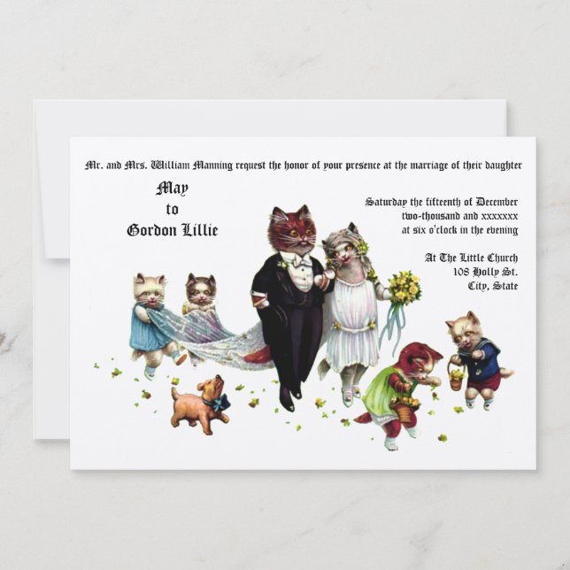 Invitación Cuidados Y Graciosos Gatos Bodas De Novia Y Groom (Anverso)