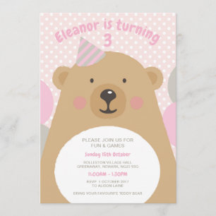 Invitación Cuidadosamente Teddy Bear Birthday Invite