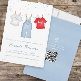 Invitación Cuidadoso niño bebé Denim Whimsical Azul Código QR