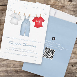 Invitación Cuidadoso niño bebé Denim Whimsical Azul Código QR
