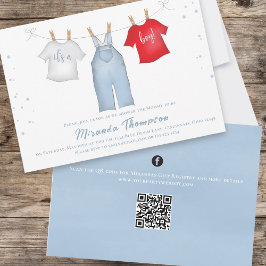 Invitación Cuidadoso niño bebé Denim Whimsical Azul Código QR