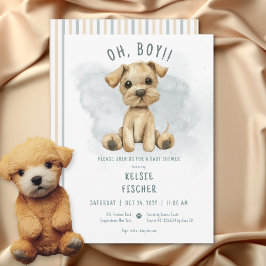 Invitación Cuidadoso Oh Boy Puppy Blue Baby Shower