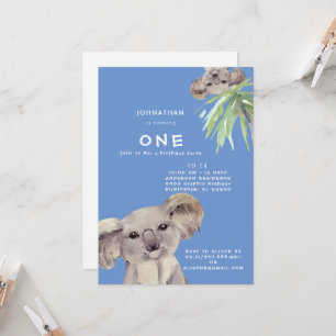 Invitación Cuidadoso oso de Koala colgado conmigo azul 