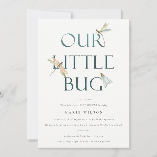 Invitación Cuidar nuestro pequeño error azul Dragonfly Baby S (Anverso)